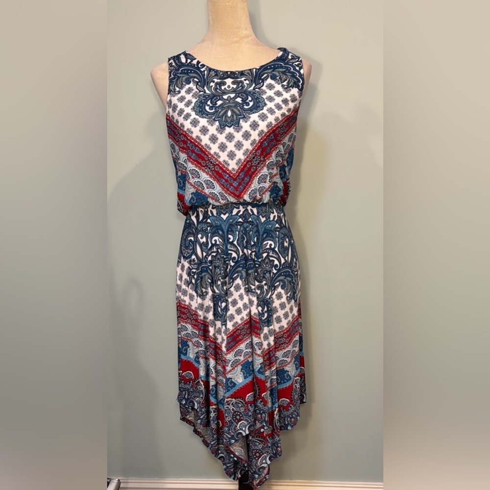 CATO Elegant Blue and Red Paisley Dress Size S